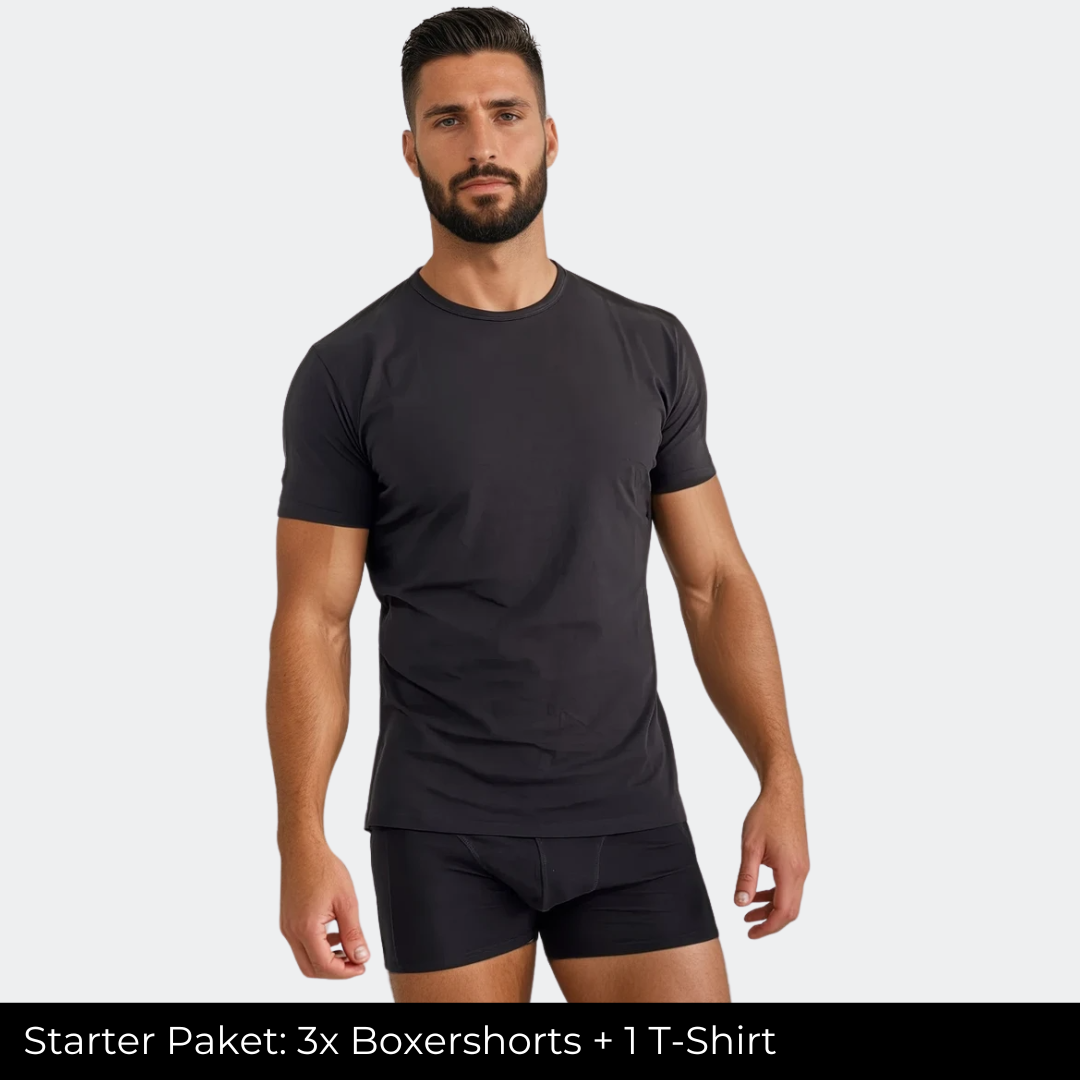 Black Starter-Set: 3 Boxershorts + 1 T-Shirt