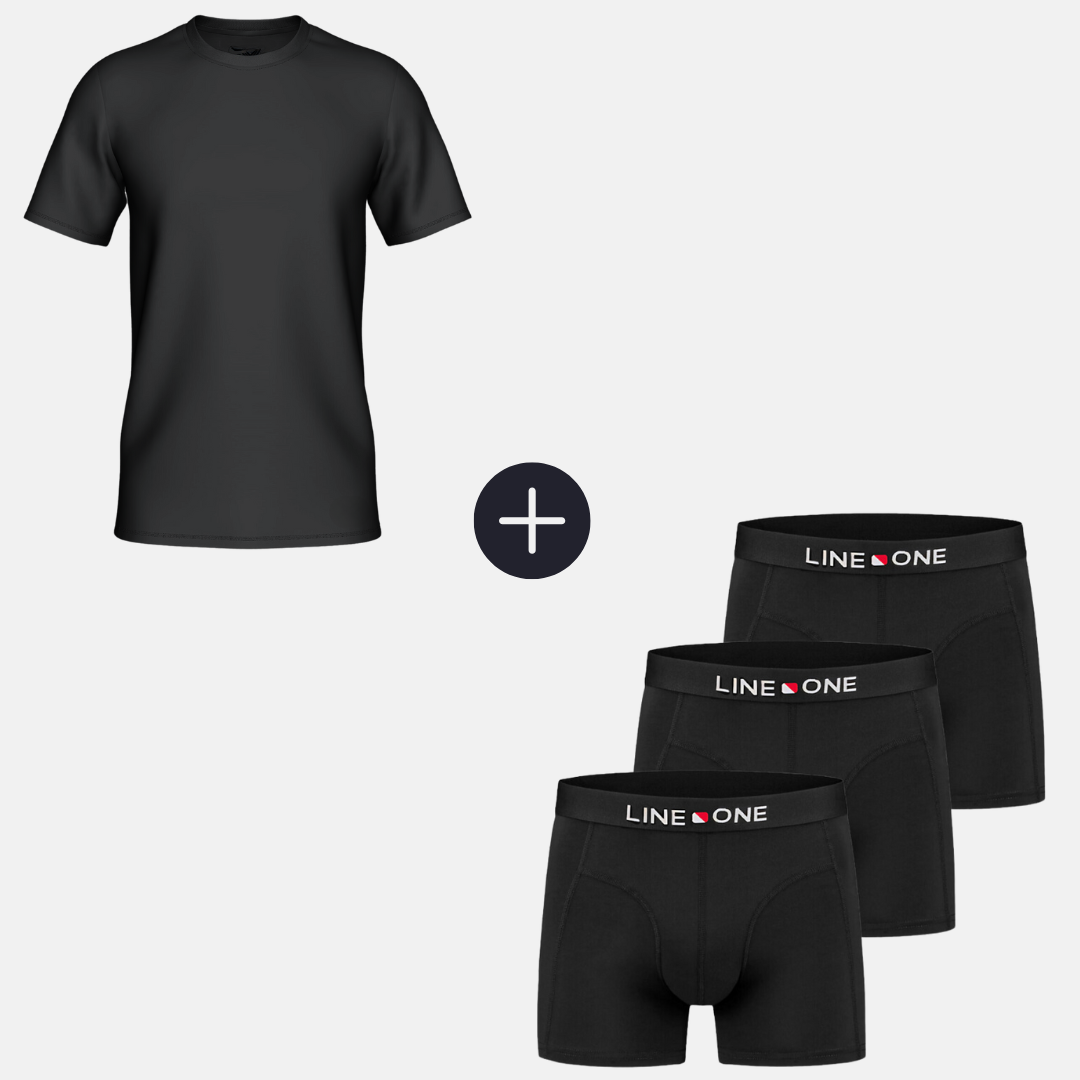 Black Starter-Set: 3 Boxershorts + 1 T-Shirt